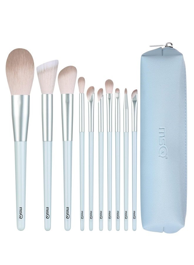 MSQ Make Up Brushes 10Pcs Powder Brushes Stipple Brush Synthetic Hair Makeup Brush Set with Bag for Powder Blending Contour Eyeshadow Eyeliner Nose Shader Concealer - Image 1