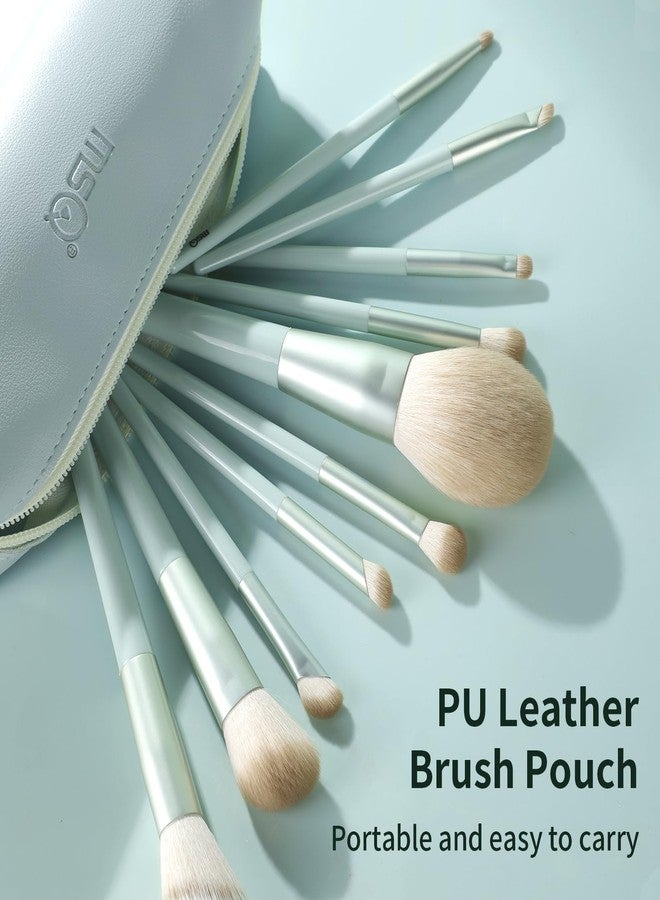 MSQ Make Up Brushes 10Pcs Powder Brushes Stipple Brush Synthetic Hair Makeup Brush Set with Bag for Powder Blending Contour Eyeshadow Eyeliner Nose Shader Concealer - Image 2