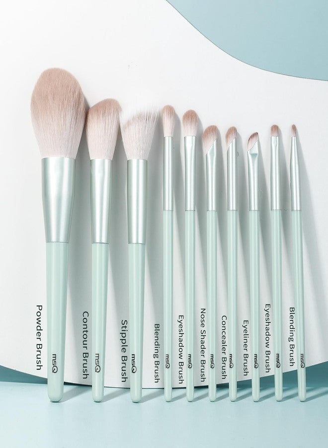MSQ Make Up Brushes 10Pcs Powder Brushes Stipple Brush Synthetic Hair Makeup Brush Set with Bag for Powder Blending Contour Eyeshadow Eyeliner Nose Shader Concealer - Image 3