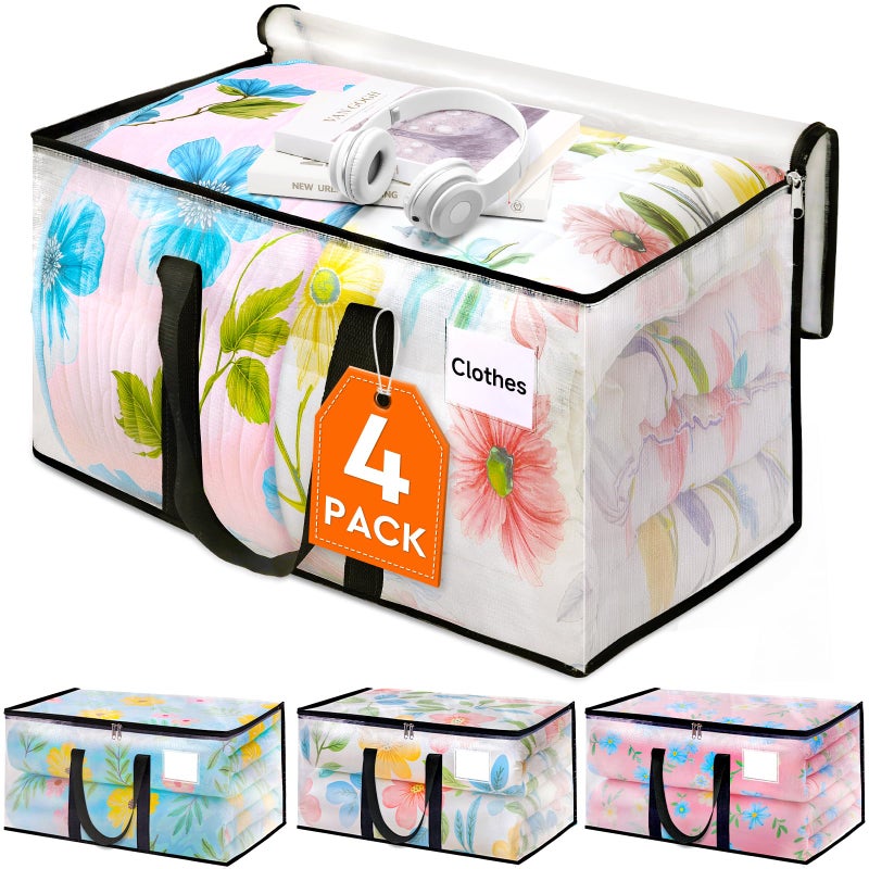 HomeHacks Clear Moving Bags Heavy Duty 4 Pack Storage Bags with Zipper Extra Thick Handles  Waterproof Packing Boxes for Moving Camping Home Organization 93L24Gal 287x142x14