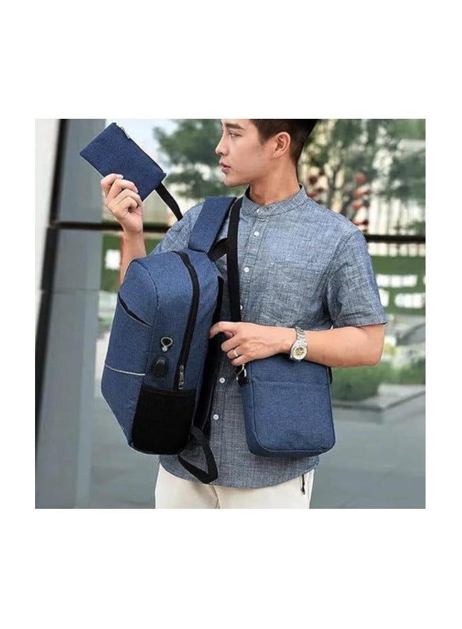 Energy Case 3 Pcs Laptop Bag, Backpack, Handbag, Messenger Bag, Shoulder Bag,Travel Bag, Water Resistant, Anti Scratch, For Men, Women, Student, Girls, Boys, School, Hiking, SET OF 3 (Blue) - Image 3