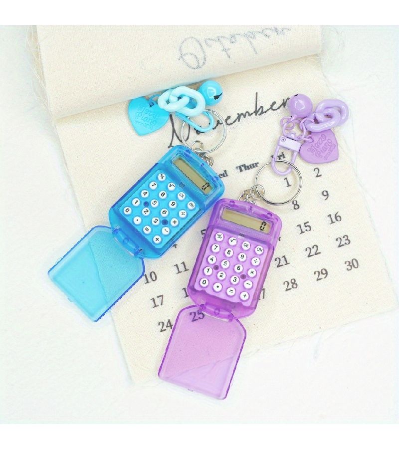 Yellow Mini Flip Calculator Keychain With Cute Jelly Bell for Student - Image 5