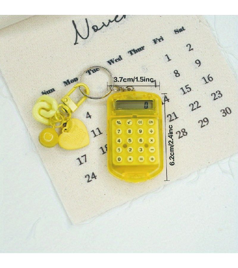 Yellow Mini Flip Calculator Keychain With Cute Jelly Bell for Student - Image 2