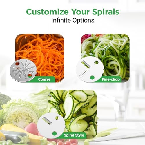 NutriChef نوتري شيف 3 في 1 مفرمة خضار كهربائية، آلة تشكيل السباغيتي والسلطة - قاطع فواكه، آلة تقطيع حلزونية، صانع سباغيتي ونودلز | تشمل دافعة الطعام ووعاء سعة 1.2 لتر - Image 4
