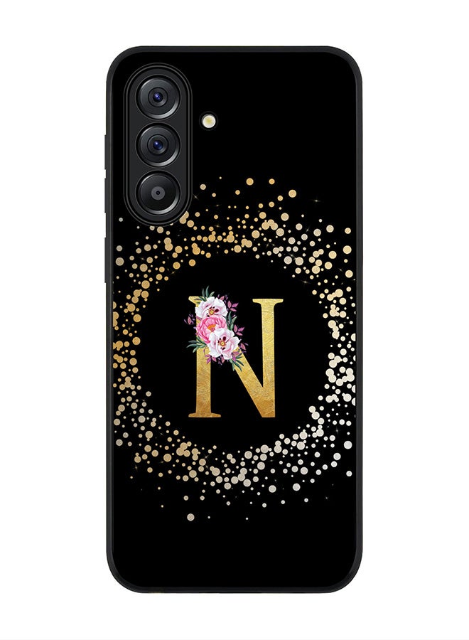 Stylizedd For Samsung Galaxy A56 5G Case,Slim fit Camera Protection, Shockproof Thin Phone cover  - Custom Monogram Floral - N ( Black ) - Image 1
