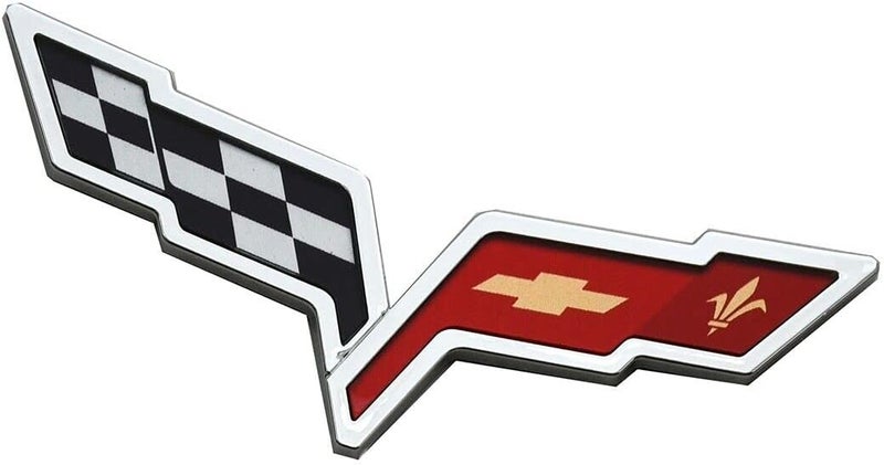 C6 Corvette Emblem Pair Set (2005-2013) - Front Hood & Rear Crossed Flags Badge Sticker Replacement - Image 4