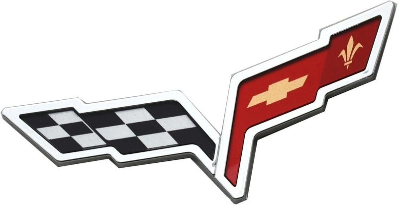 C6 Corvette Emblem Pair Set (2005-2013) - Front Hood & Rear Crossed Flags Badge Sticker Replacement - Image 3