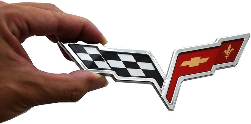 C6 Corvette Emblem Pair Set (2005-2013) - Front Hood & Rear Crossed Flags Badge Sticker Replacement - Image 2