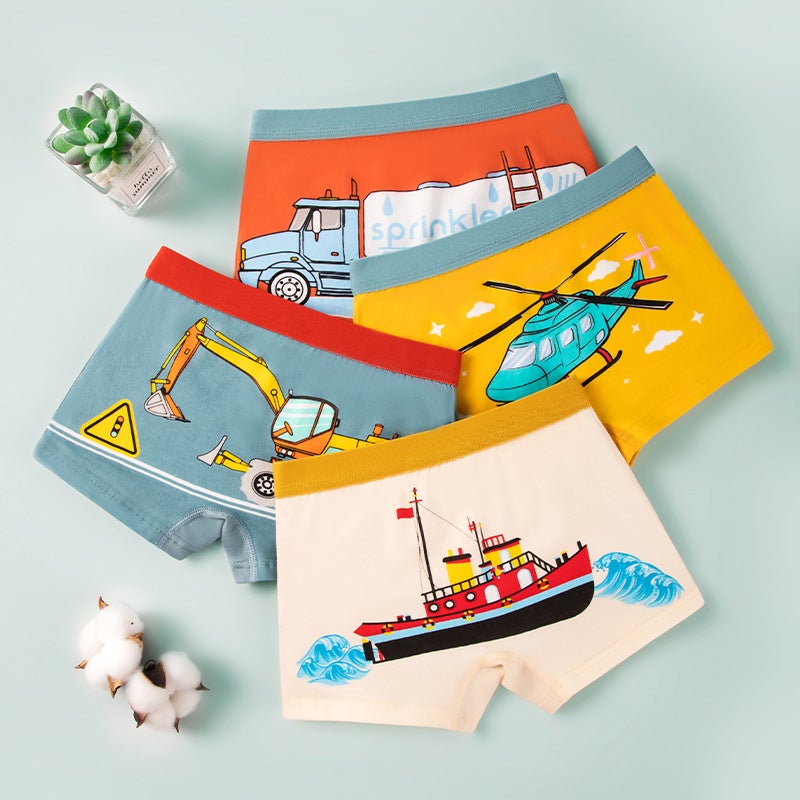 Boys Cotton Cartoon Boxer Briefs 1028 ship aircraft