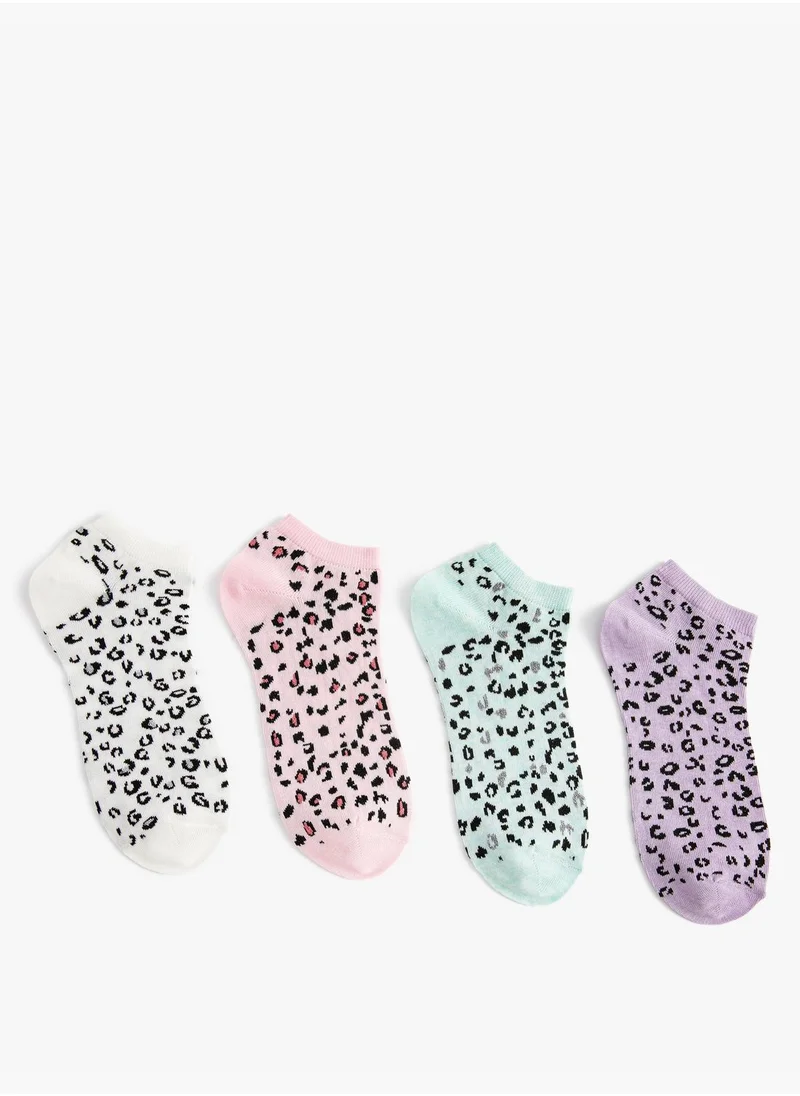 KOTON Leopard Patterned 4-Pack Bootie Socks Set