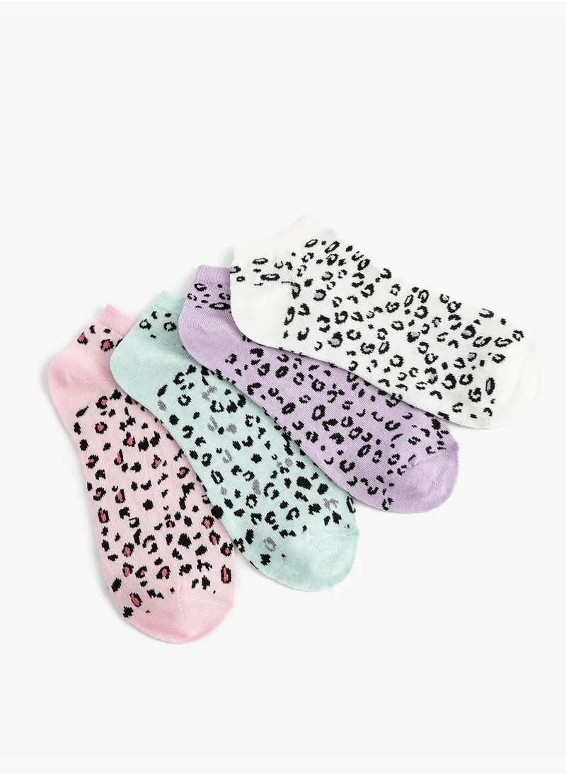 KOTON Leopard Patterned 4-Pack Bootie Socks Set