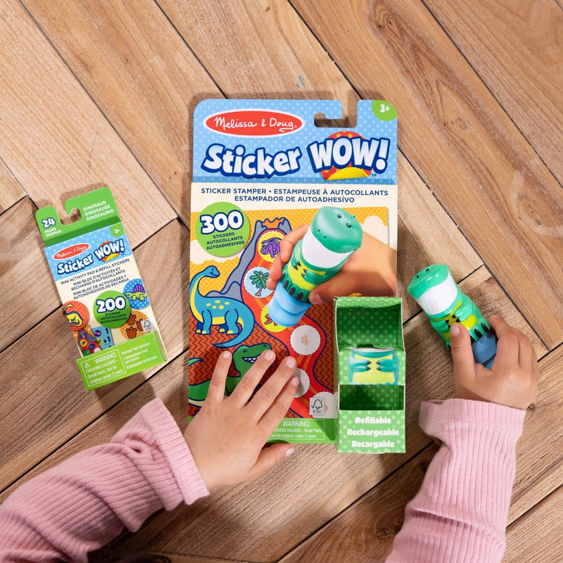 Melissa & Doug Sticker Wow!â„¢ Dinosaur Bundle: 24-Page Activity Book, Refillable Sticker Stamper, Mini Pad, 500 Stickers, Arts and Crafts for Kids Ages 3+ - Image 2