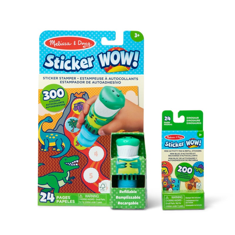 Melissa & Doug Sticker Wow!â„¢ Dinosaur Bundle: 24-Page Activity Book, Refillable Sticker Stamper, Mini Pad, 500 Stickers, Arts and Crafts for Kids Ages 3+ - Image 1