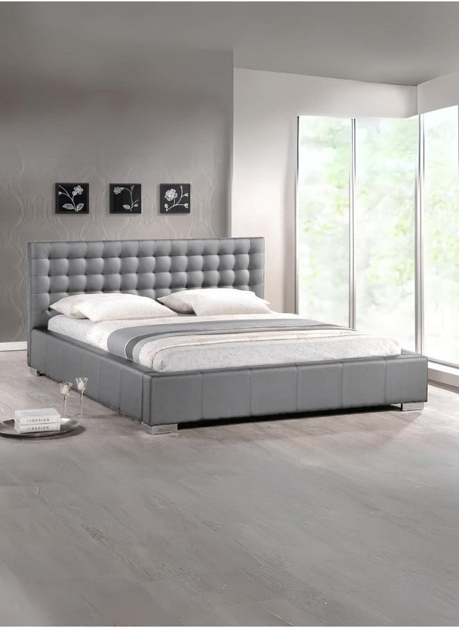 Bed and Mattress Zone Paris Queen Tufted Upholstered Fabric Bed 200x200 Super King Size Grey Color 