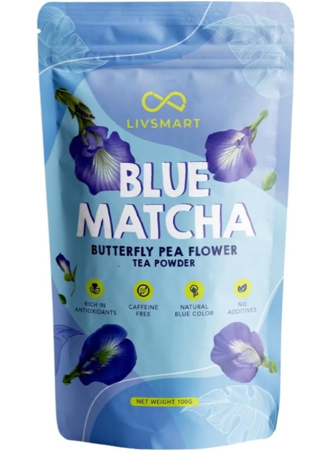 Livsmart Blue Matcha Butterfly Pea Flower Tea Powder, Caffeine Free Herbal Tea (100g) - Image 1