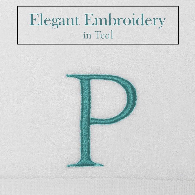 Decorvo منشفة اليد monogrammed teal monogrammed للحمام - جودة الفندق الأولية مزخرفة منشفة فاخرة مطرزة للسبا بمسحوق غرفة سبا - Gots Organic Certified - مجموعة من أحرف P  - Image 3