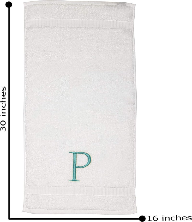 Decorvo منشفة اليد monogrammed teal monogrammed للحمام - جودة الفندق الأولية مزخرفة منشفة فاخرة مطرزة للسبا بمسحوق غرفة سبا - Gots Organic Certified - مجموعة من أحرف P  - Image 4