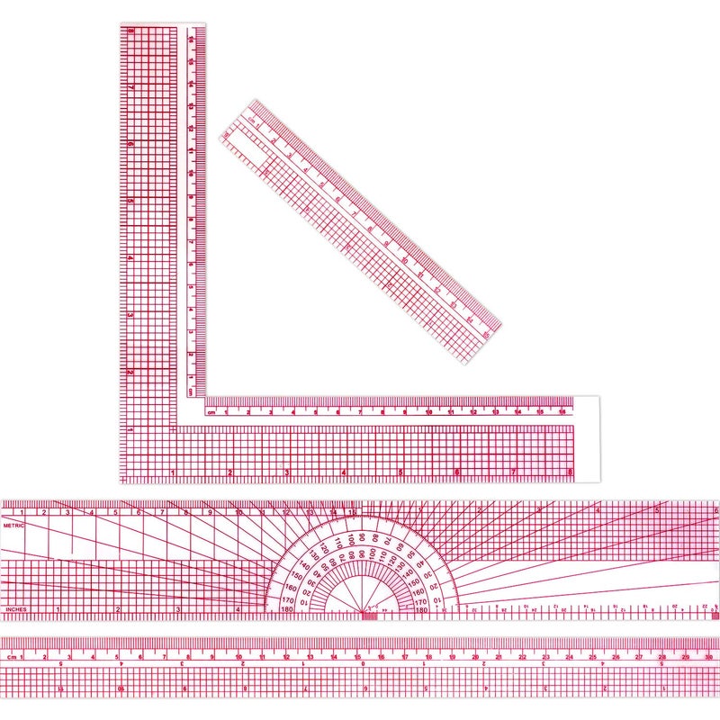 Pelopy 4 Pieces Clear Sewing Ruler Plastic Grid Transparent Ruler Plastic Straight Measuring Tool Set for Clothes Design Sewing(6 Inches, 12 Inches, B75 B-55 B-65 5808) - Image 1