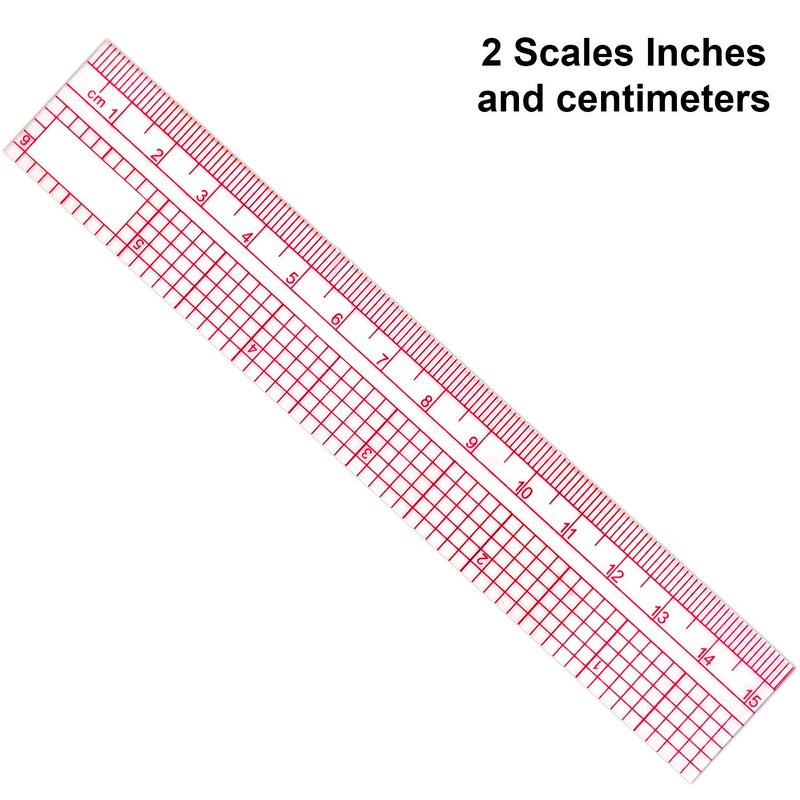 Pelopy 4 Pieces Clear Sewing Ruler Plastic Grid Transparent Ruler Plastic Straight Measuring Tool Set for Clothes Design Sewing(6 Inches, 12 Inches, B75 B-55 B-65 5808) - Image 3