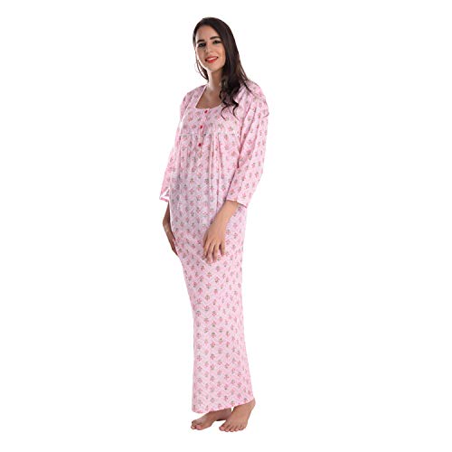 CIERGE Women's Cotton Fabric Full Sleeve Front Button Opening Beautiful Maxi Nighty (Pack of 3) Multicolour Free Size - Image 3