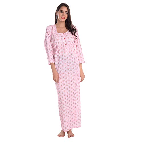 CIERGE Women's Cotton Fabric Full Sleeve Front Button Opening Beautiful Maxi Nighty (Pack of 3) Multicolour Free Size - Image 2