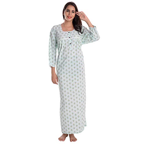 CIERGE Women's Cotton Fabric Full Sleeve Front Button Opening Beautiful Maxi Nighty (Pack of 3) Multicolour Free Size - Image 5