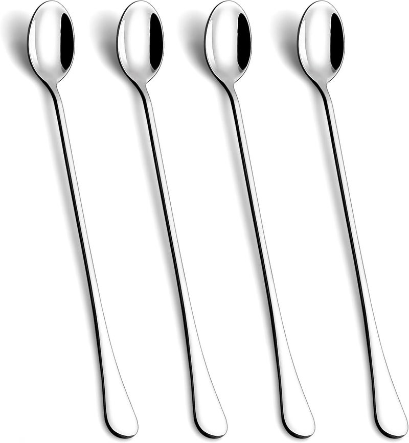 Lovingly Yours 9.5-Inch Long Spoon for Stirring, Ice Cream, Coffee, Cocktail, Stainless Steel Long Handle Iced Tea Spoons Set of 4 - Image 1