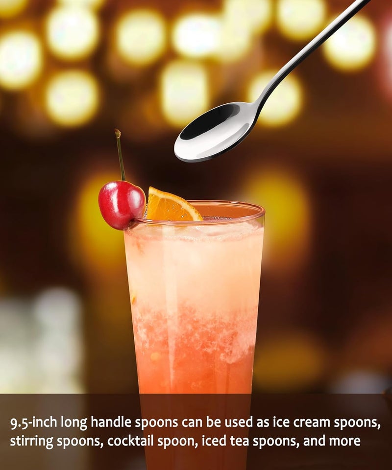 Lovingly Yours 9.5-Inch Long Spoon for Stirring, Ice Cream, Coffee, Cocktail, Stainless Steel Long Handle Iced Tea Spoons Set of 4 - Image 5