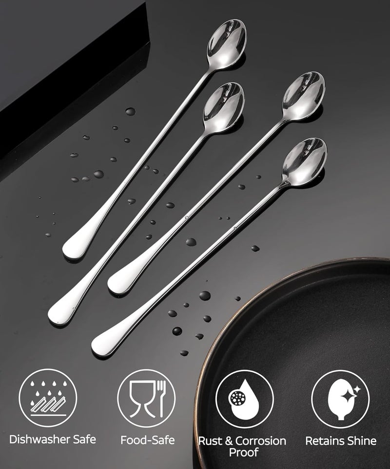 Lovingly Yours 9.5-Inch Long Spoon for Stirring, Ice Cream, Coffee, Cocktail, Stainless Steel Long Handle Iced Tea Spoons Set of 4 - Image 3