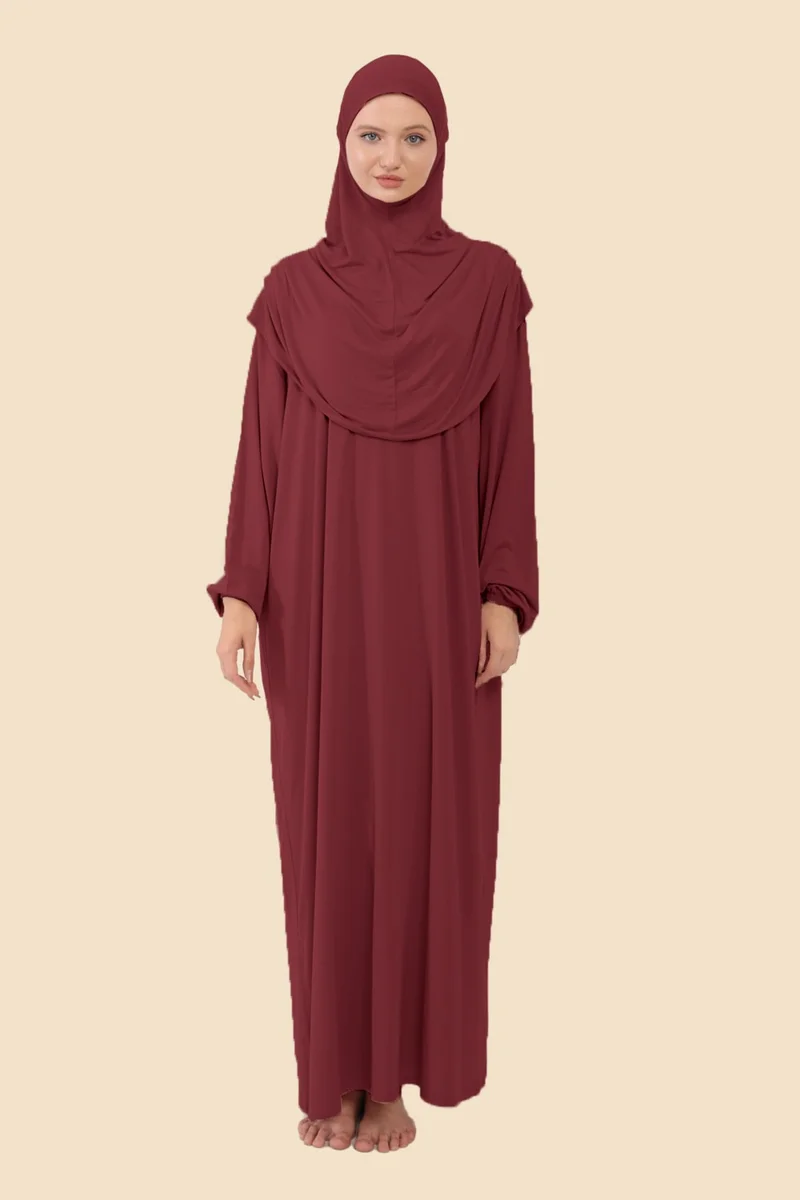 سونباهار مودا Autumn Fashion One Piece Hijab Dress With Headscarf Organic Cotton Elastic Sleeve Non-Slip Combed Fabric