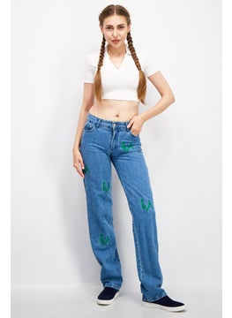 Don't Call Me Jennyfer Women Regular Fit Embroidered Non Stretchable Jeans, Blue  - Image 4