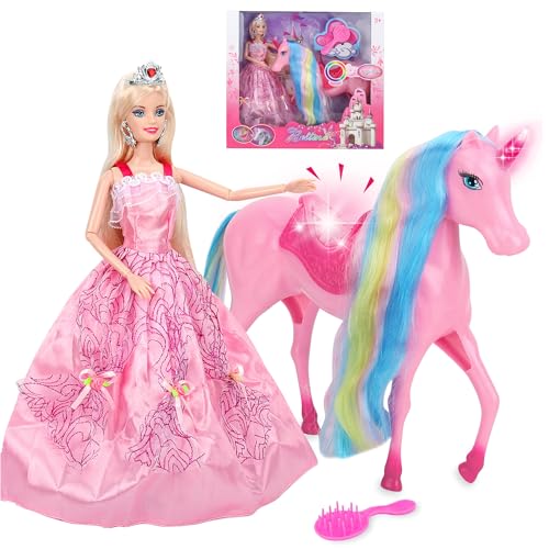 BETTINA Magical Light Unicorn Princess Dolls Set, Unicorn Toys for Girls, Horse Toy with Mane and Tail, Princess Toys, Unicorn Gifts for Girls - Image 1