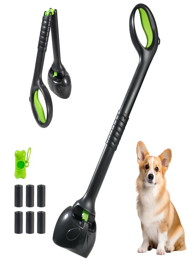 NYEONHRT 28 Inch Handle Dog Pooper Scooper Portable with Bag Attachment, One Handed Foldable Design, Includes 120 Biodegradable Waste Bags and Dispenser for Grass Yard Gravel Cleanup - Image 1