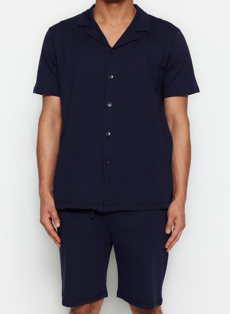 trendyol Navy Blue Unisex Regular Fit Apache Collar Shorts Pajamas Set TMNSS23PT00007 - Image 3