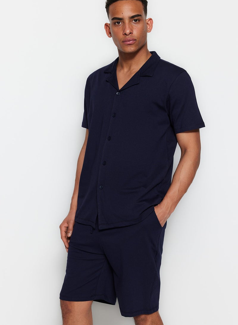 trendyol Navy Blue Unisex Regular Fit Apache Collar Shorts Pajamas Set TMNSS23PT00007 - Image 4