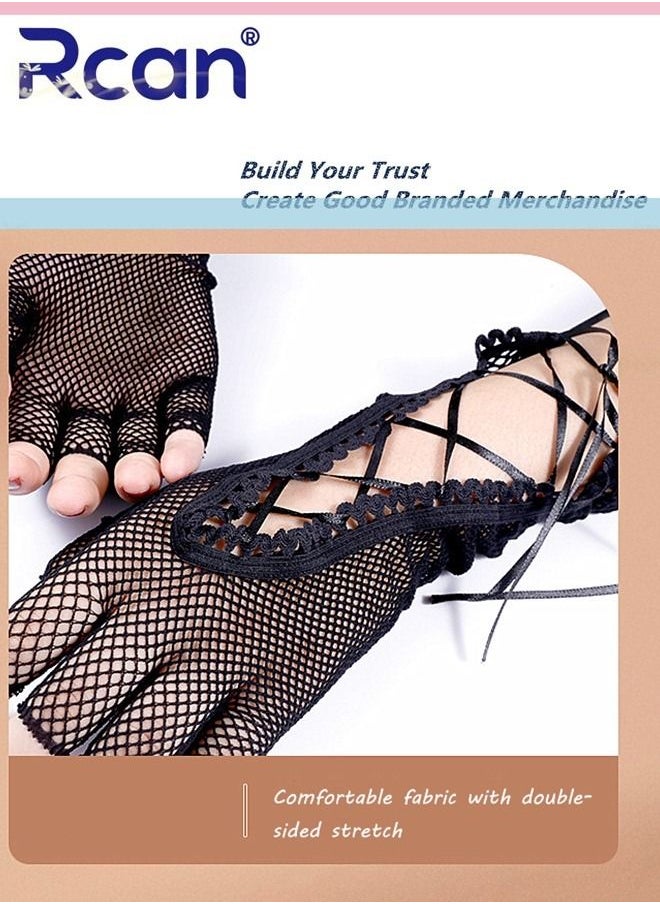 Rcan - Ladies Retro Sunscreen Lace Gloves Bridal Wedding Dress Wrist Accessories Mesh Anti-UV Adjustable Tie Rope Short Half Finger Driving Gloves for Women - Image 1