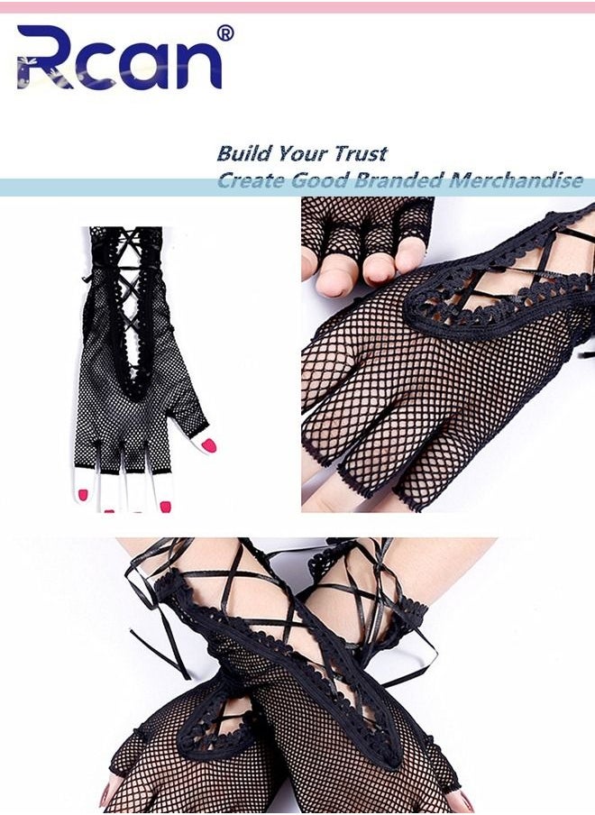 Rcan - Ladies Retro Sunscreen Lace Gloves Bridal Wedding Dress Wrist Accessories Mesh Anti-UV Adjustable Tie Rope Short Half Finger Driving Gloves for Women - Image 1