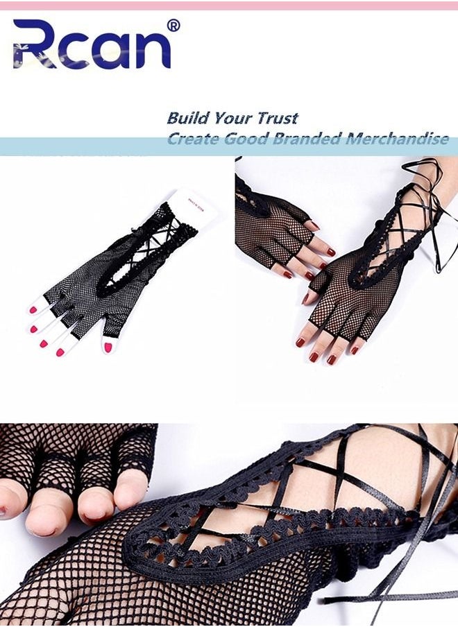 Rcan - Ladies Retro Sunscreen Lace Gloves Bridal Wedding Dress Wrist Accessories Mesh Anti-UV Adjustable Tie Rope Short Half Finger Driving Gloves for Women - Image 1