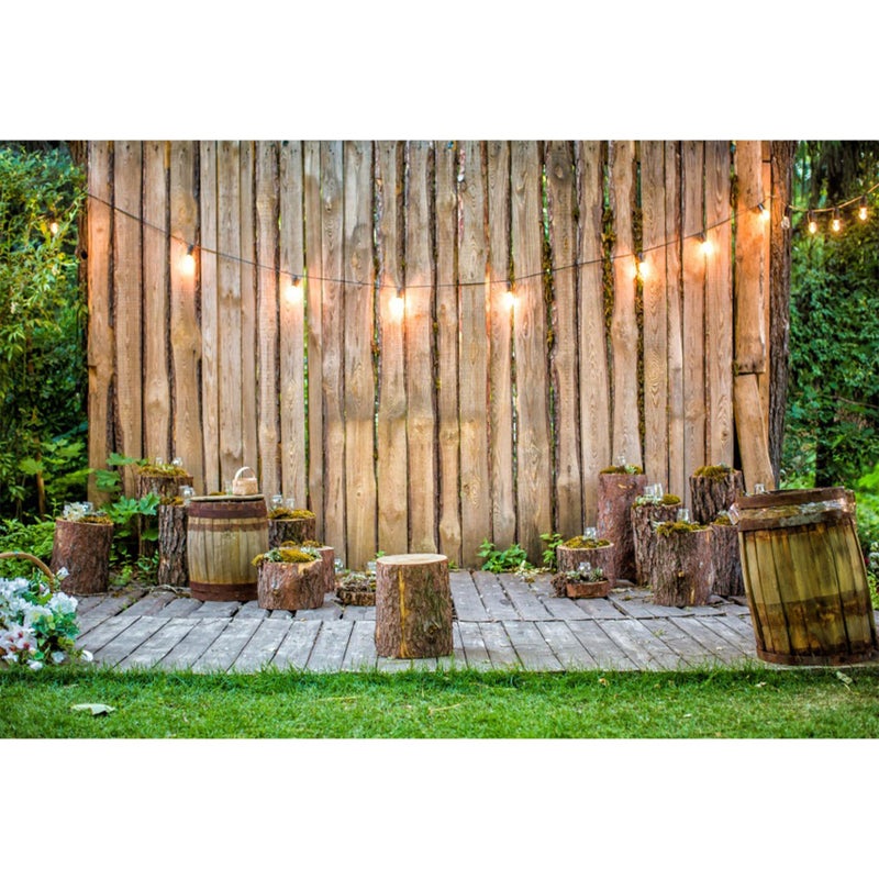 Baocicco Wooden Wall Backdrop for Wedding Ceremony 10x8ft Rustic Planks Log Green Grassland Engagement Photography Background Holiday Party Activity Event Festival Decorations Photo Booth Studio