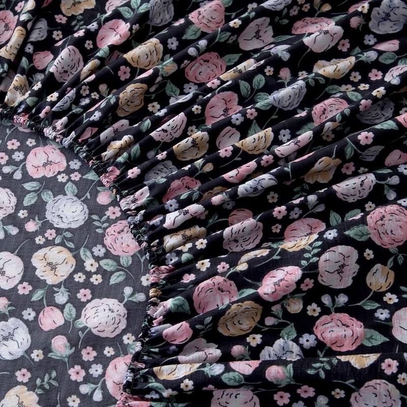 NATURETY Bedding Fitted Sheet with Deep Pocket,Colorful Floral Printed Fabric Bed Sheets(Black Flower,Twin) - Image 4