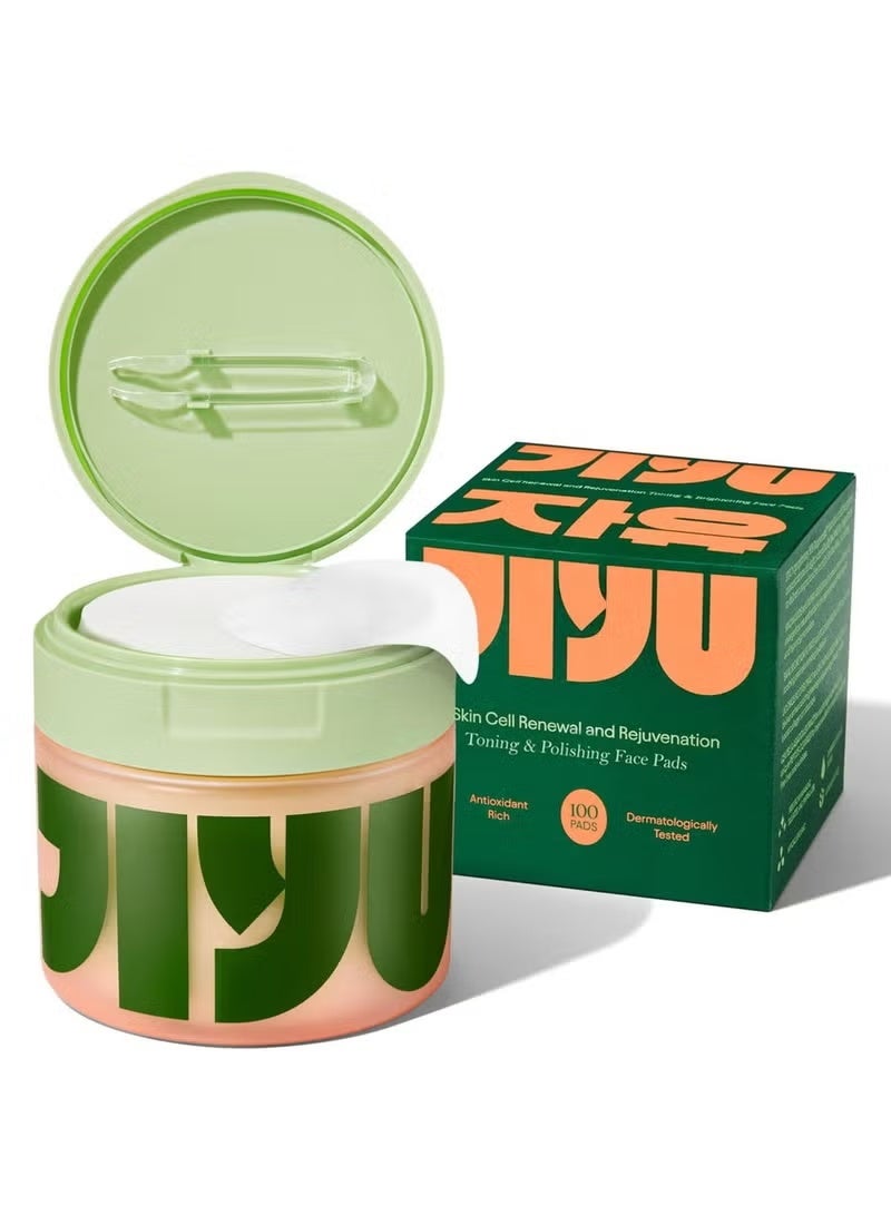 Jiyu Skin Cell Renewal and Rejuvenation Toning &Brightening Face Pads Antioxidante Rich Dermatologically Tested - 100 Pads - Image 1