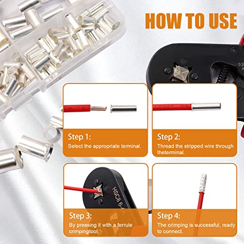 mankk 166 Pcs Wire Ferrules Kits Silver Plated Copper Crimp Terminal Connector 8 Sizes AWG (1/0 2/0 2 4 6 8 10 12) Sleeves Insulated Cord Pin End Terminal M-020 - Image 5