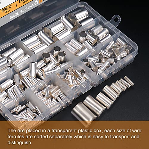 mankk 166 Pcs Wire Ferrules Kits Silver Plated Copper Crimp Terminal Connector 8 Sizes AWG (1/0 2/0 2 4 6 8 10 12) Sleeves Insulated Cord Pin End Terminal M-020 - Image 3