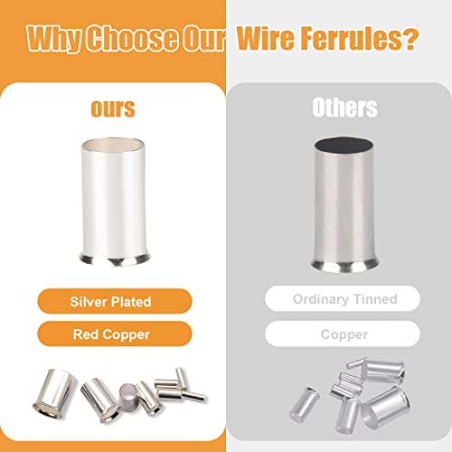 mankk 166 Pcs Wire Ferrules Kits Silver Plated Copper Crimp Terminal Connector 8 Sizes AWG (1/0 2/0 2 4 6 8 10 12) Sleeves Insulated Cord Pin End Terminal M-020 - Image 2