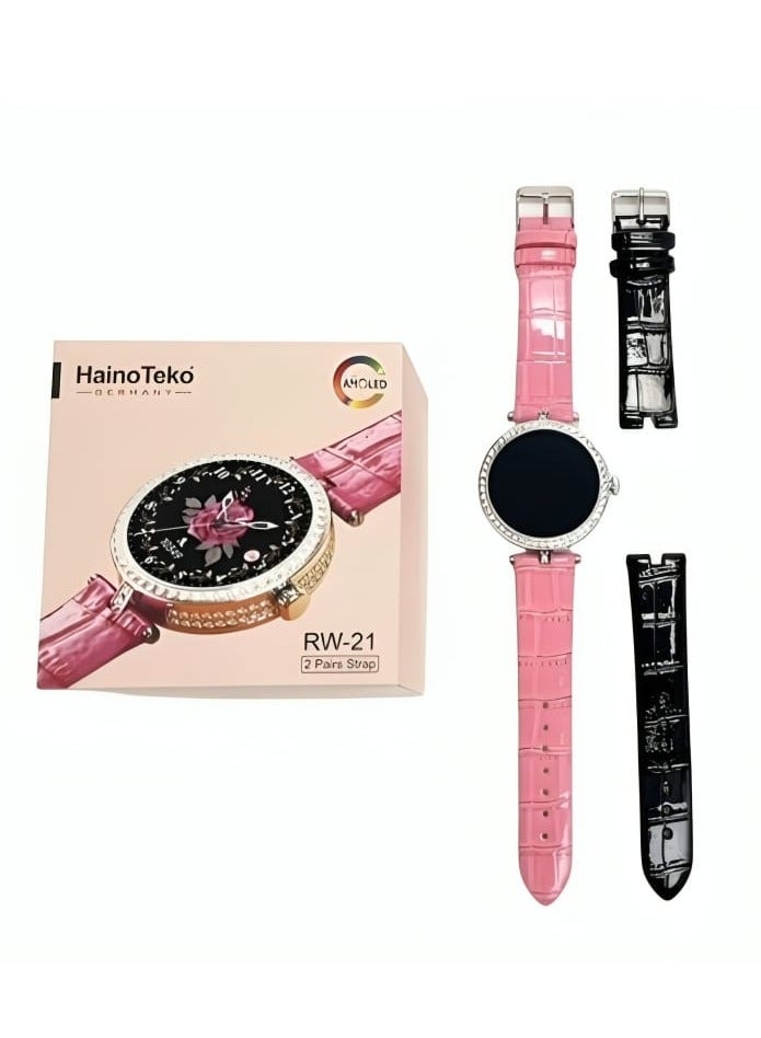Haino Teko RW-21 Smart Watch Elegant Design With 2 Leather Straps For Women And a Wireless Charger Multicolour - Image 1