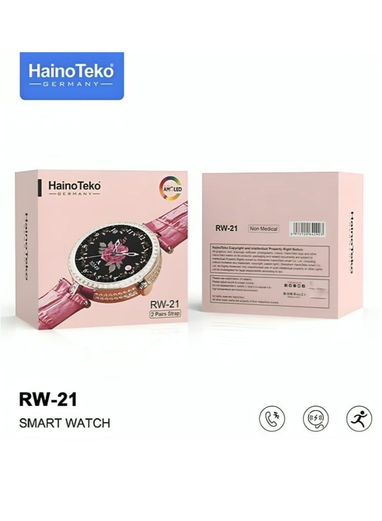 Haino Teko RW-21 Smart Watch Elegant Design With 2 Leather Straps For Women And a Wireless Charger Multicolour - Image 4