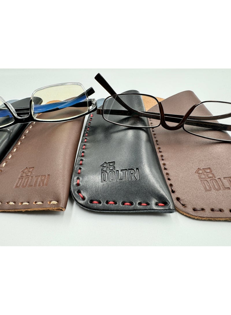 Generic Doltri - Specs Glasses Hand Stitched Leather Case-Brown  - Image 5