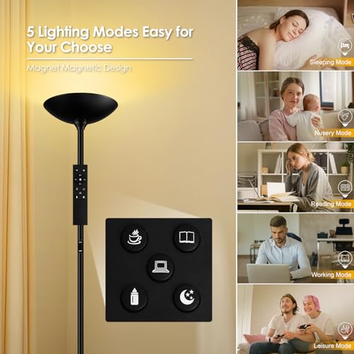 Bricosmocon Stepless Dimmable Floor Lamp,30W 3000LM Super Bright LED Torchiere Floor Lamps with Remote & Touch Control,71 in Tall Modern Standing Lamp for Living Room Bedroom Office,2700k-6500k,Black - Image 5