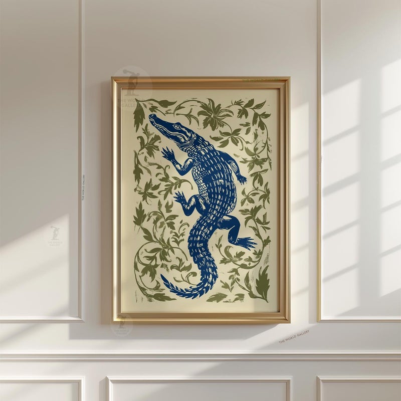 TNESSENTIAL Blue Crocodile Print | Navy Alligator Botanical Illustration Poster - Image 4