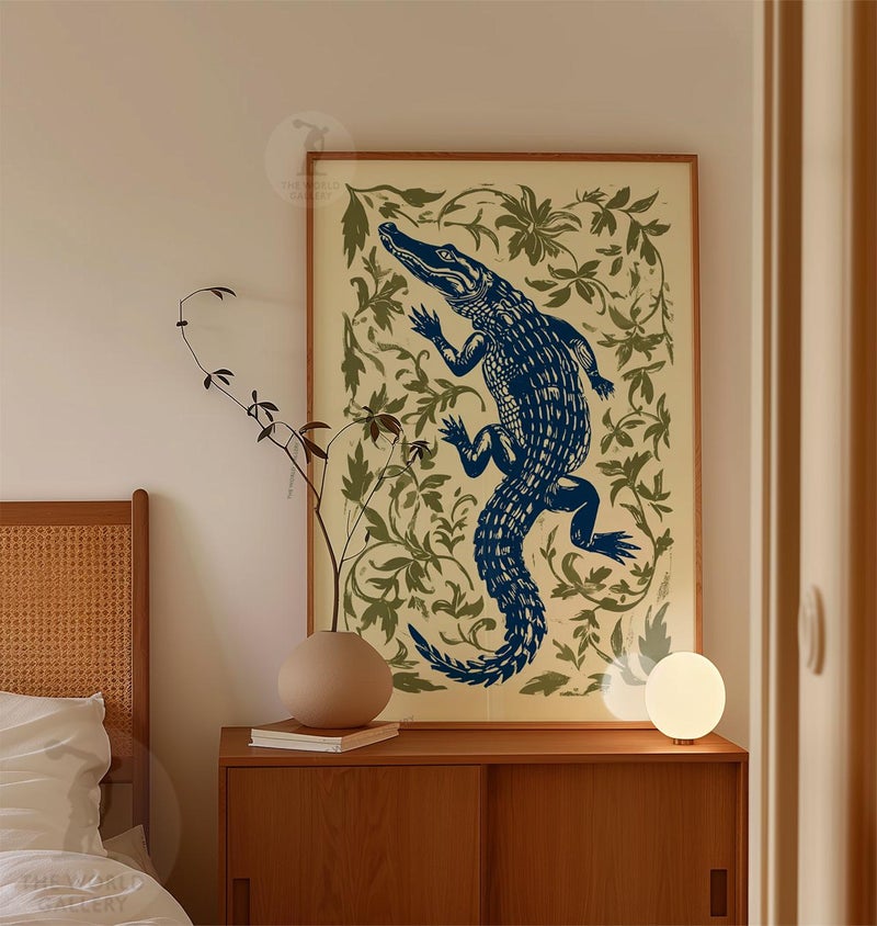 TNESSENTIAL Blue Crocodile Print | Navy Alligator Botanical Illustration Poster - Image 2